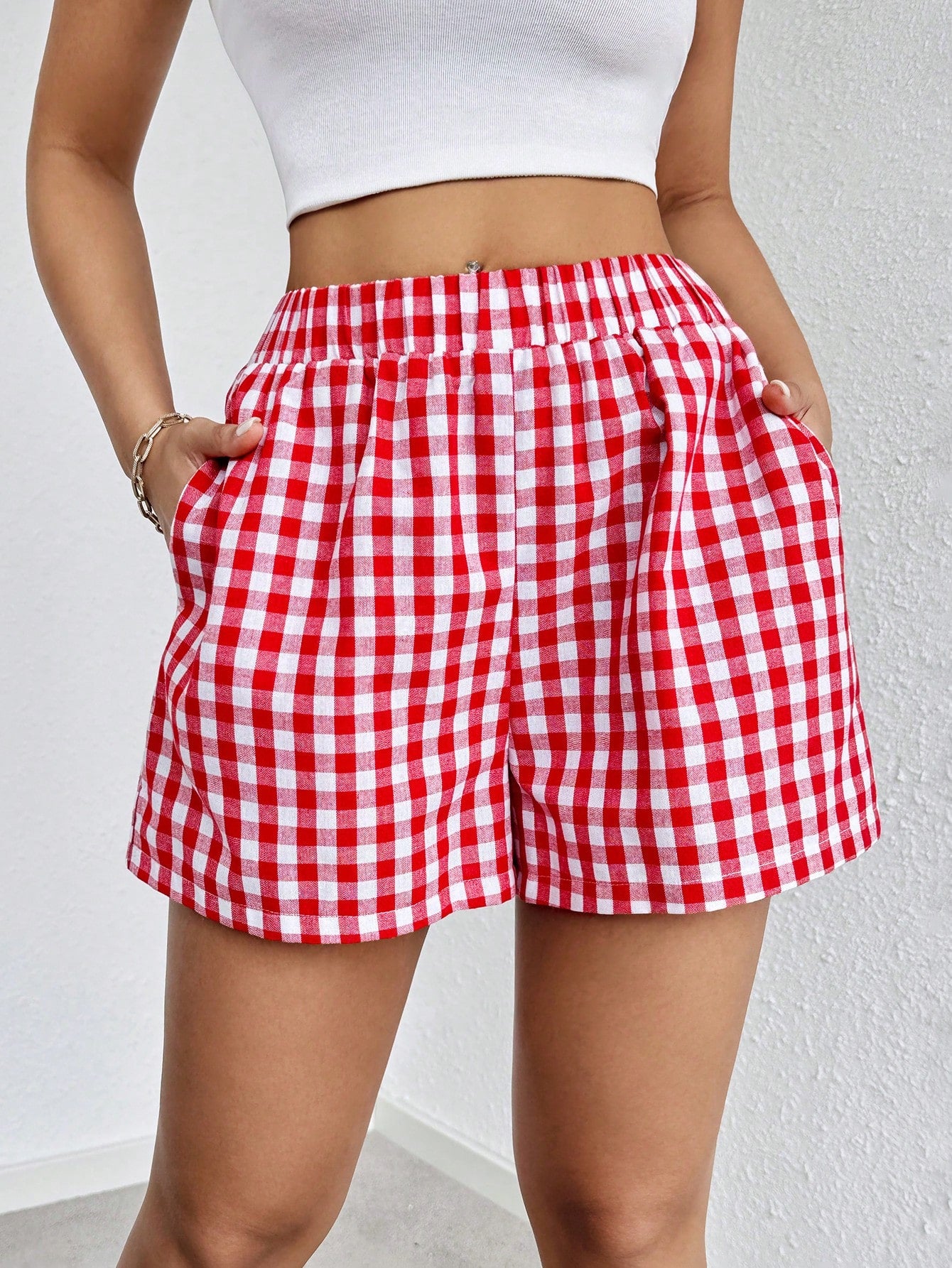 Striped Print Elastic Waist Shorts