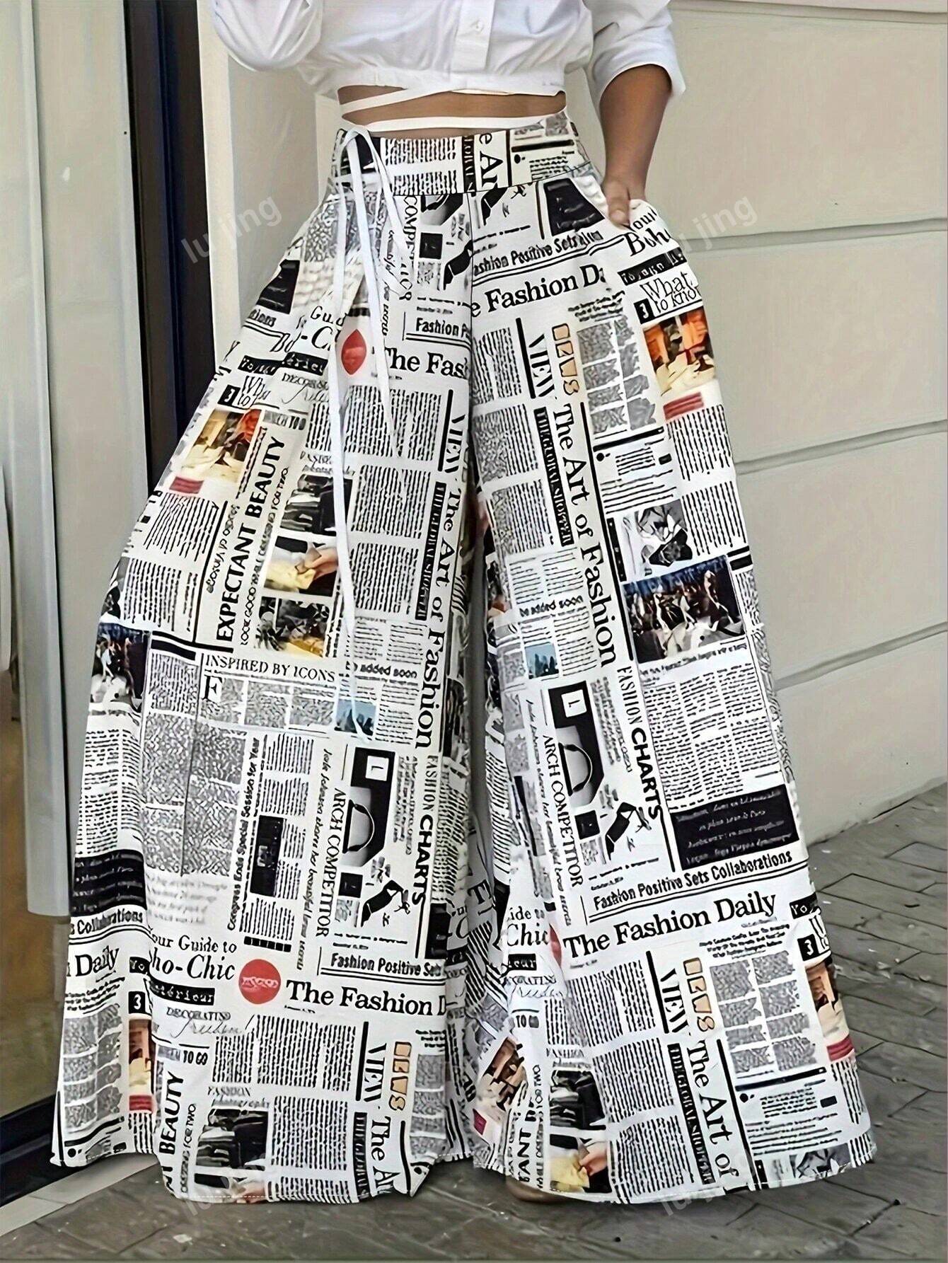 Women Fashionable Printed Casual Spring/Summer Wide-Leg Pants