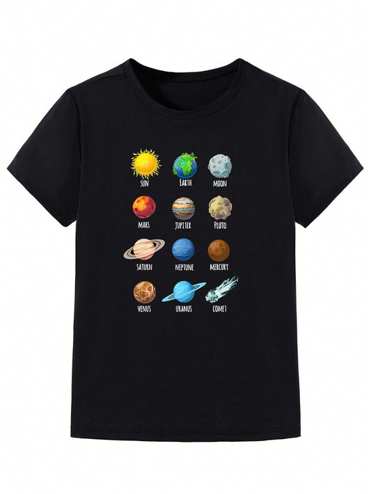 Tween Boy Astronomy Galaxy Planet Enthusiasts Fun Printed Trendy Comfortable Loose Short Sleeve T-Shirt