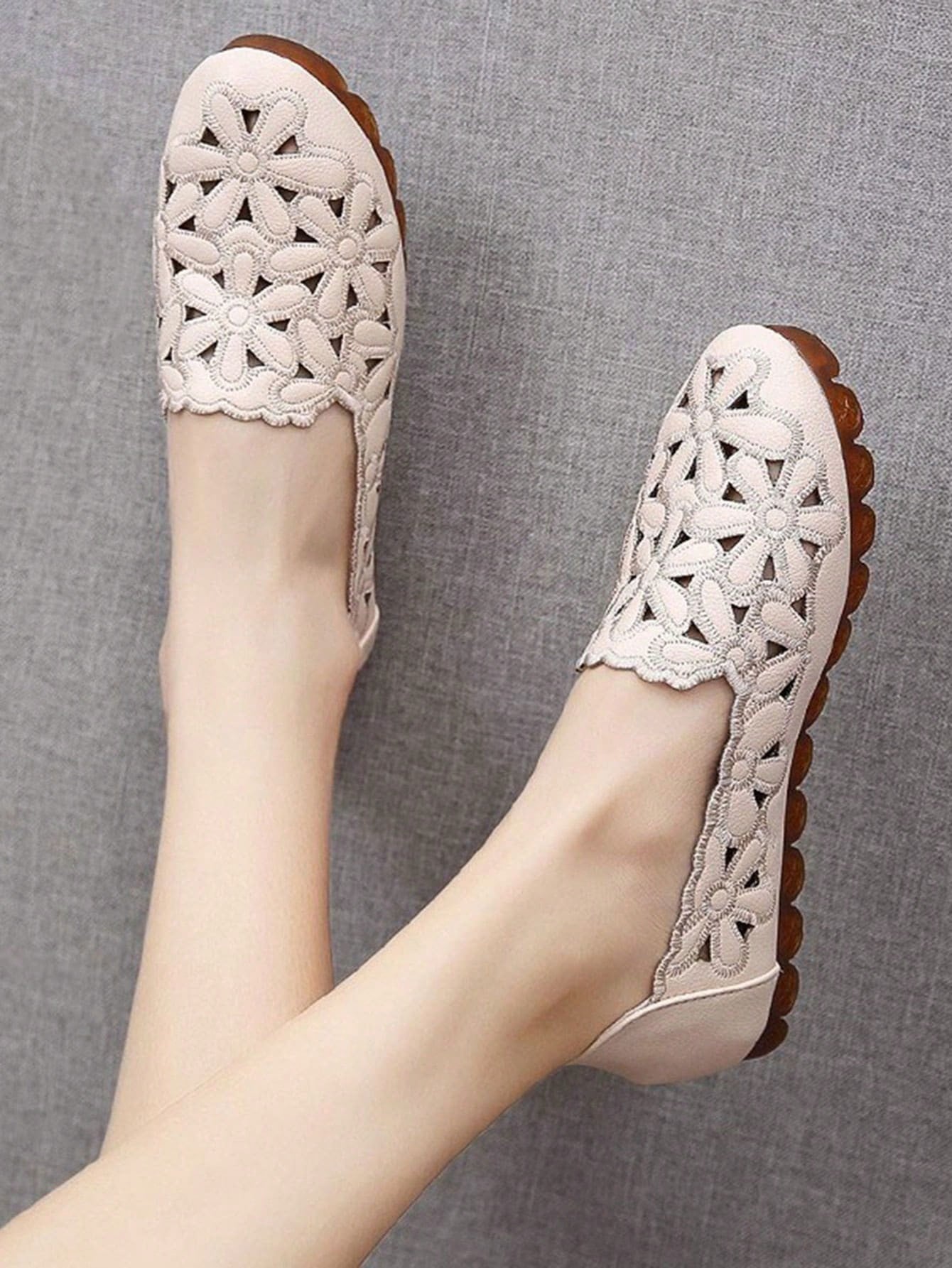 Women Summer Perforated Flat Slip-On Driving Loafers With Non-Slip Soft Sole