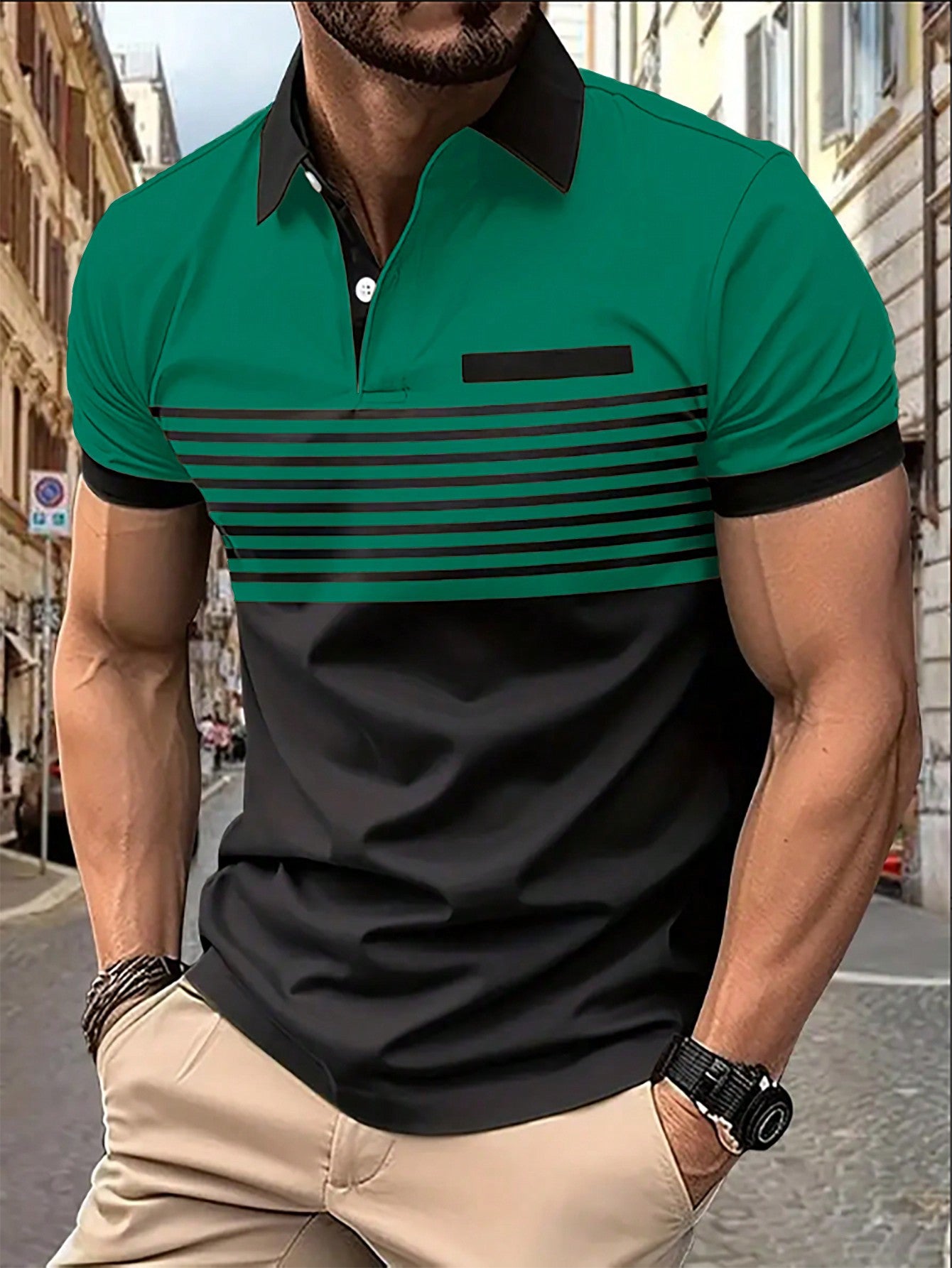 Manfinity Homme Men's Contrast Color Polo Shirt