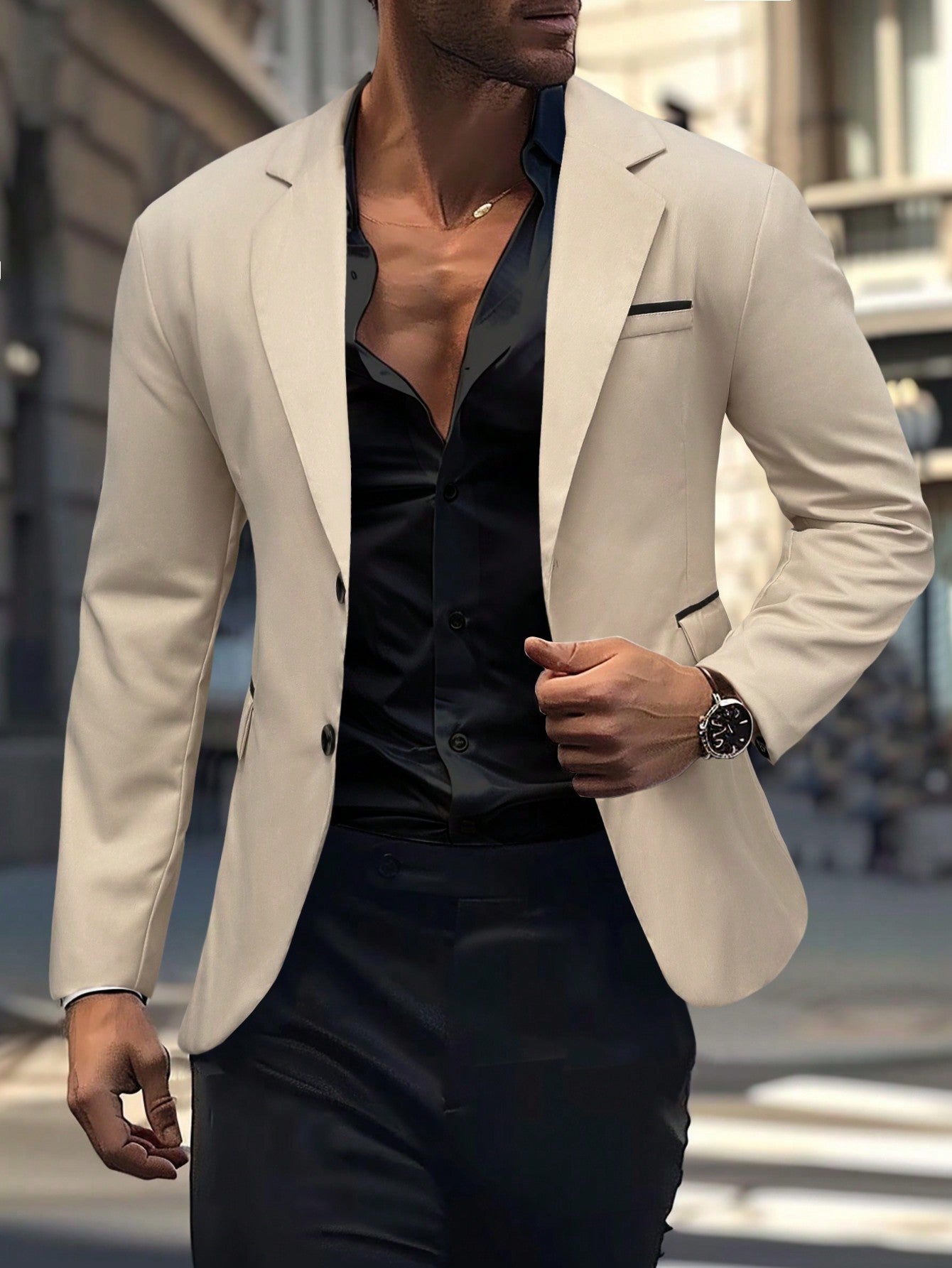 Men Lapel Collar Button Blazer For Spring & Autumn