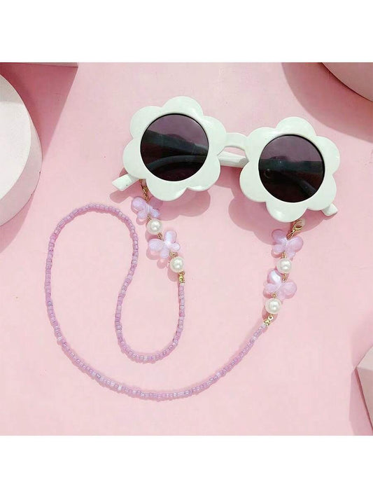 1pc Children Fashionable Multi-Purpose Glasses Chain Colorful Butterfly Pearl Anti-Lost Glasses Strap