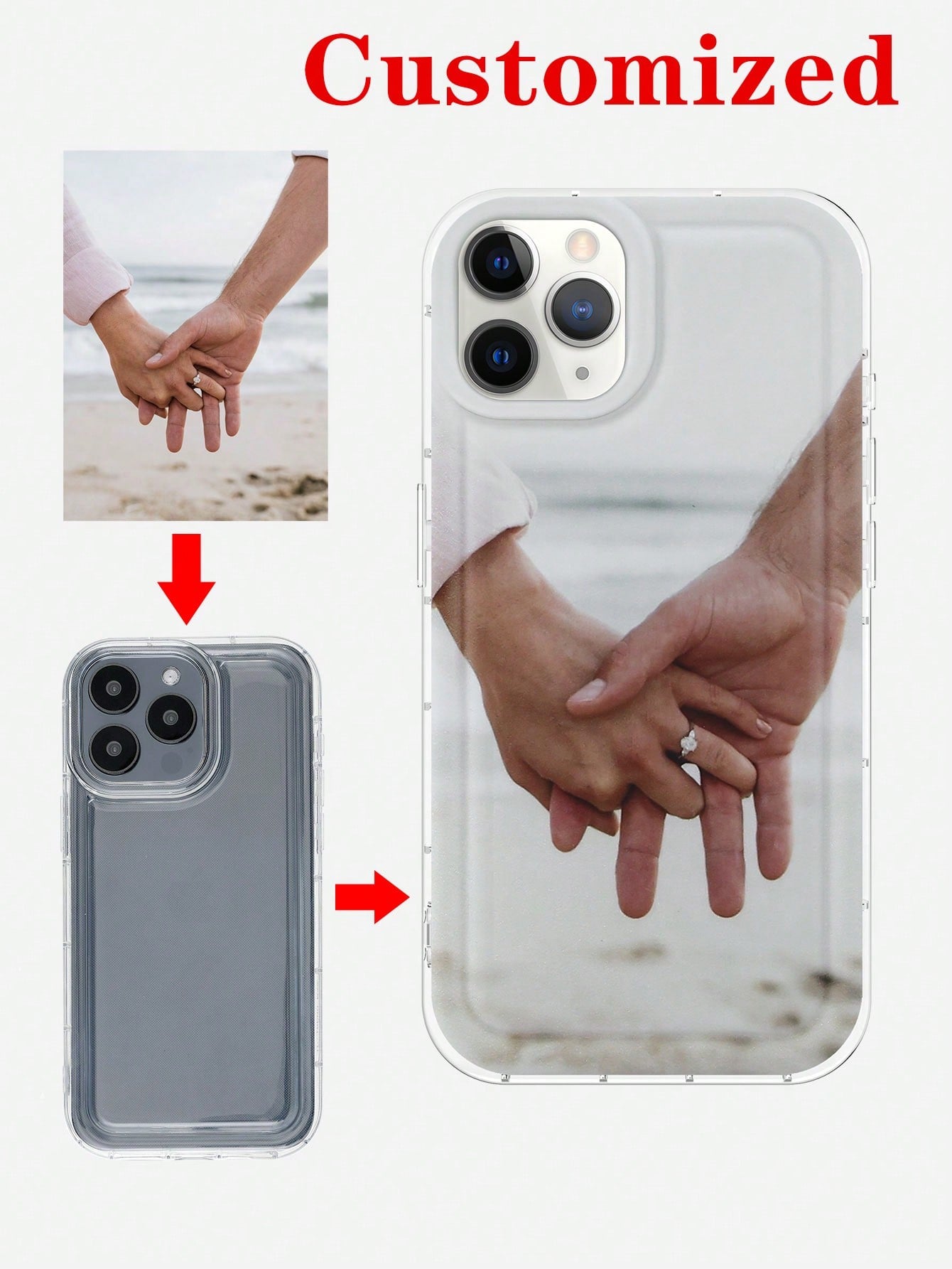 Customized TPU Clear Soft Phone Case Compatible With Iphone 11/12/13/14/15 Pro Max, With Full Coverage Protective Cover, Anti-Fall, Suitable For Daily Life, Beach, Floral, Cute Cartoon, Sweet, Sexy, Personalized, Best Friends, Baby And Pet Photos.