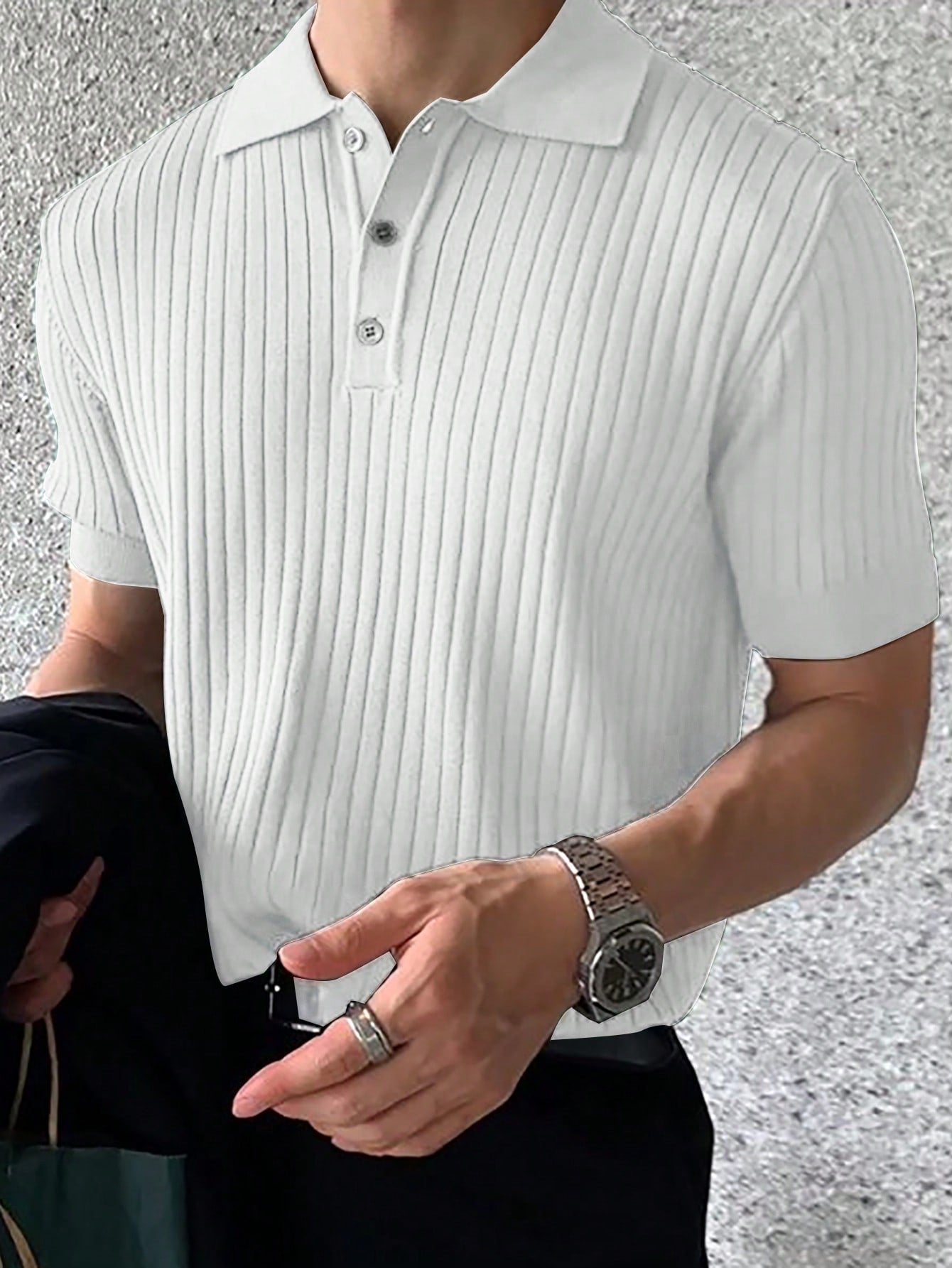 Men's Fashionable Casual Short Sleeve Knitted Textured Shirt