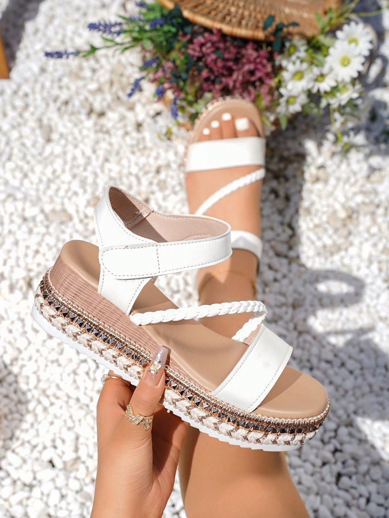 Women's Comfortable Casual Straw Woven Wedges, Peep-Toe PU Leather Sandals With Buckle Ankle Strap, Summer