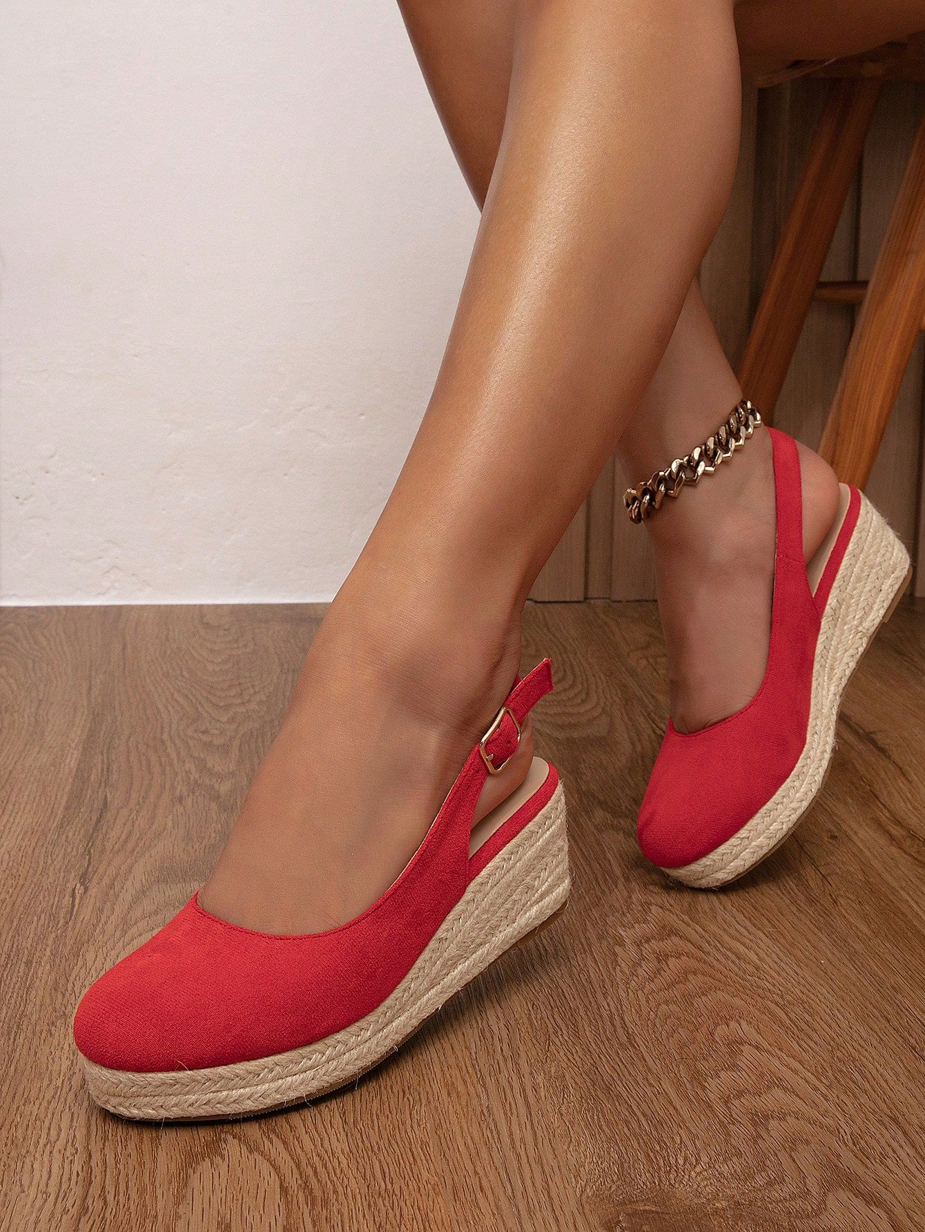 Women Faux Suede Weaved Bottom Wedge Sandals With Platform, Perfect For Holiday And Beach