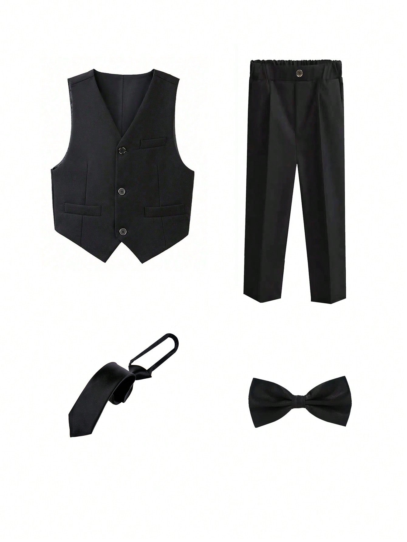 Tween Boy Suits 4 Piece Formal Dresswear Suit For Kids Tuxedo Wedding Set ,Vest, Pants, Tie And Bow Tie