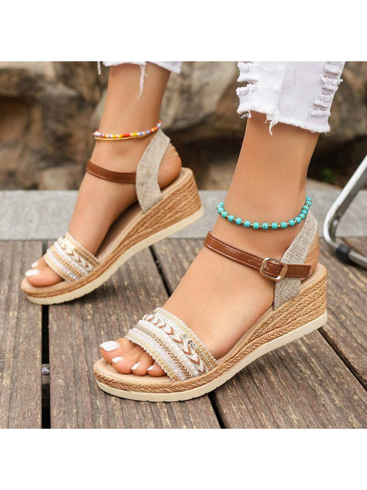 2024 New Summer Women Wedge Heel Waterproof Non-Slip Sandals With Fashionable Chunky Heel One-Strap Buckle High Heels For Outdoor Use