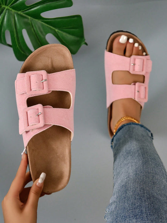 Fashionable And Versatile Buckle Slippers, Comfortable Women Flat Cross-Border Sandals For Spring And Summer In Large Size