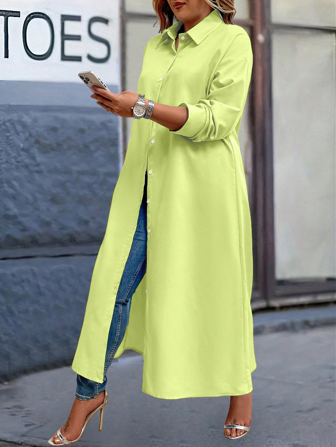 Plus Size Women's Solid Color Long Shirt Dress