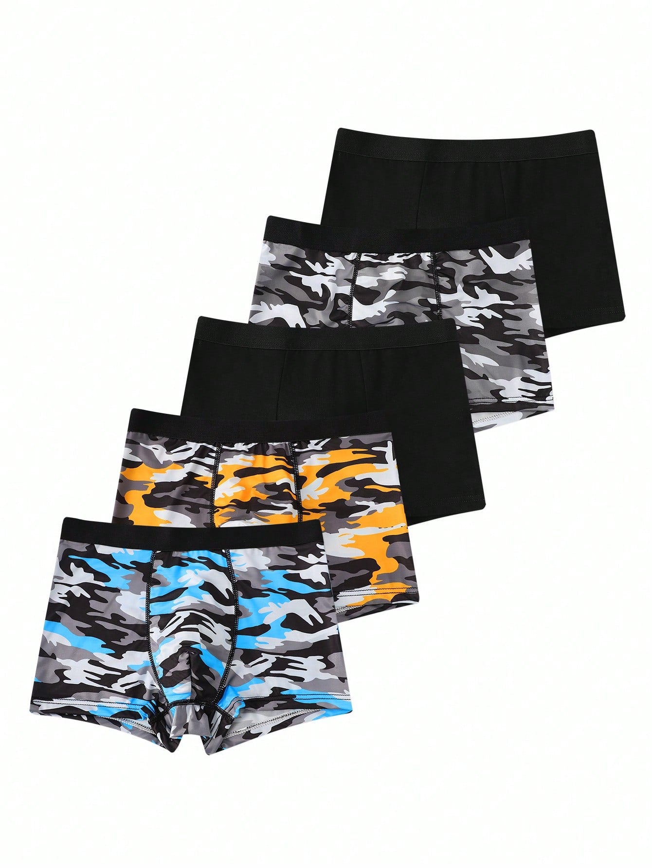 Tween Boy Camouflage Printed And Solid Color Comfortable Boxer Briefs