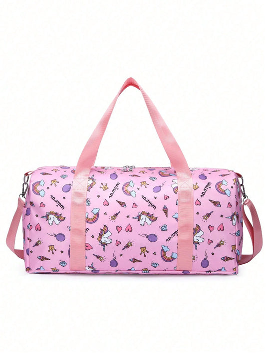 One Cartoon Pattern Leisure Travel Bag With Large Capacity, Suitable For Boys And Girls, Can Be Used As Yoga, Swimming, Fitness Package, With Wet And Dry Separation Design, Suitable For Training And Sports, With Handheld Straps.