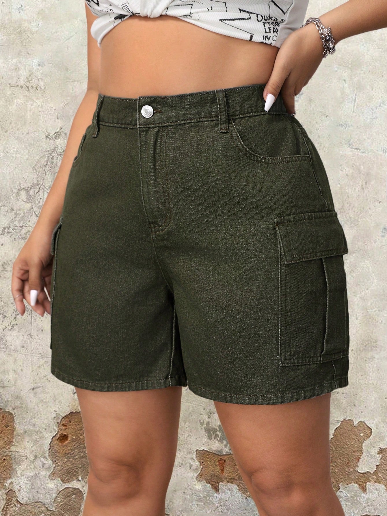 Plus Size Workwear Washed Denim Shorts