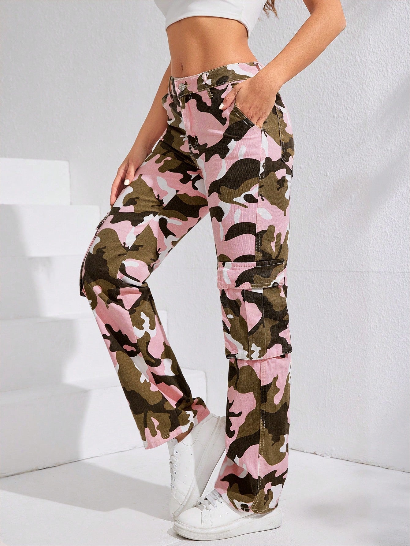 Allover Print Wide Leg Jeans