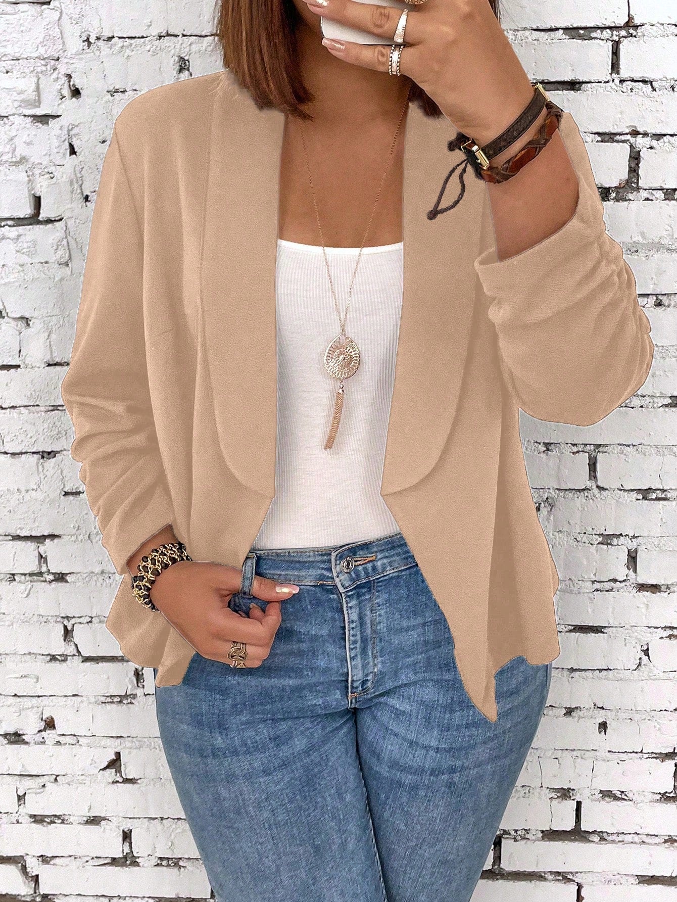 Plus Size Solid Color Shawl Collar Suit Jacket