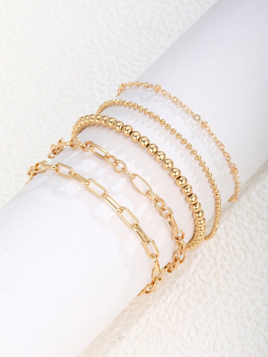 5pcs/Set Girls Bohemian Style Fashion Ball Chain Bracelet For Kids Minimalist Bracelet For Daily Wear