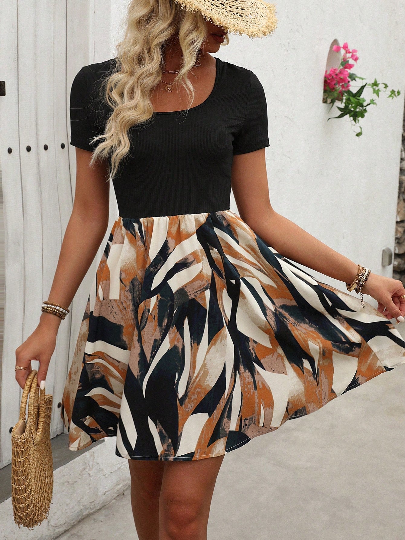 Floral Print Scoop Neck Dress