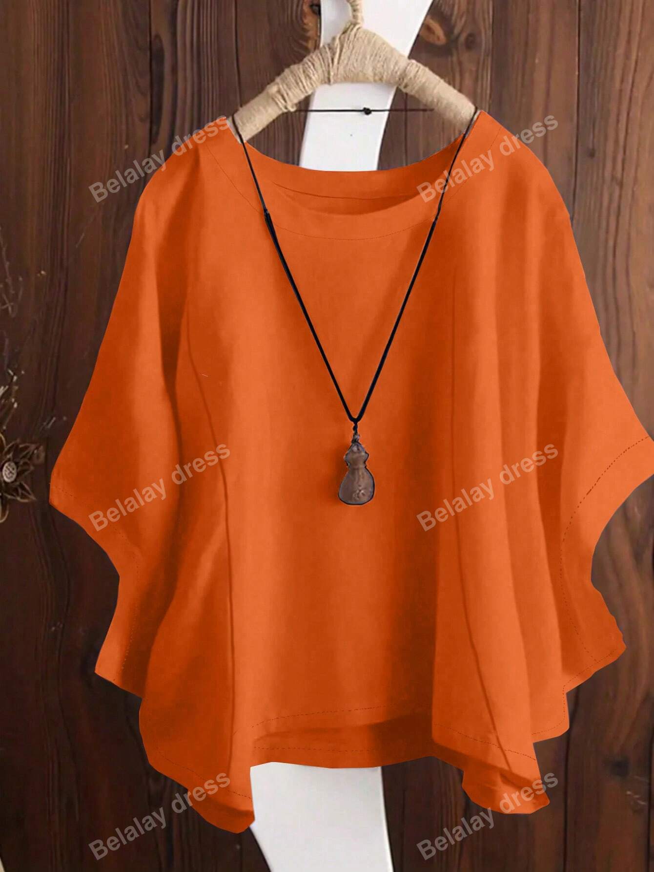 Vintage Solid Color Round Neck Batwing Sleeve Linen Women's Shirt