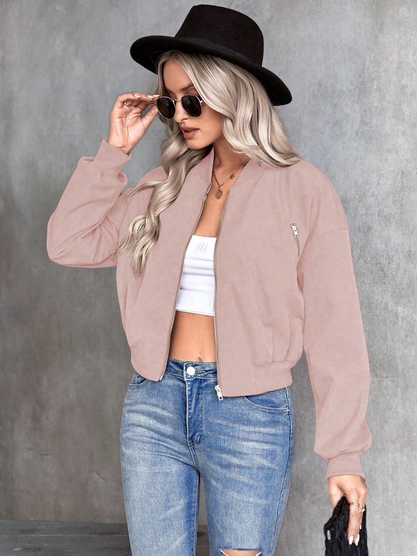 Frenchy Women Solid Color Baseball Collar Casual Daily Wear Jacket