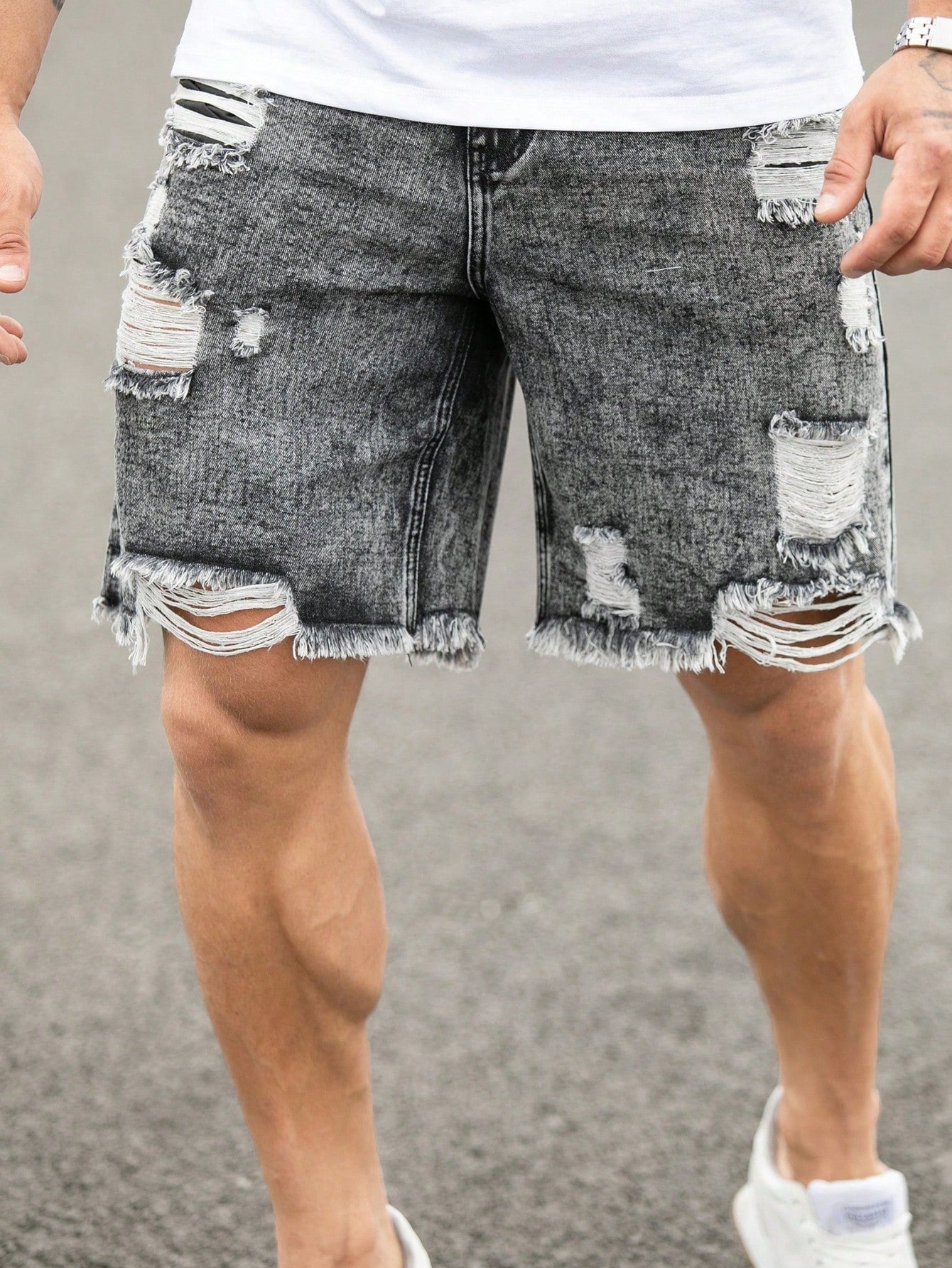 Men Plus Size Ripped Raw Edge Denim Shorts