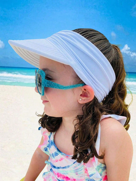 1Pc Kids Girls Summer Hat, Sun Visor Hat Wide Brim Summer UV Protection Beach Cap Elastic Hollow Top Style