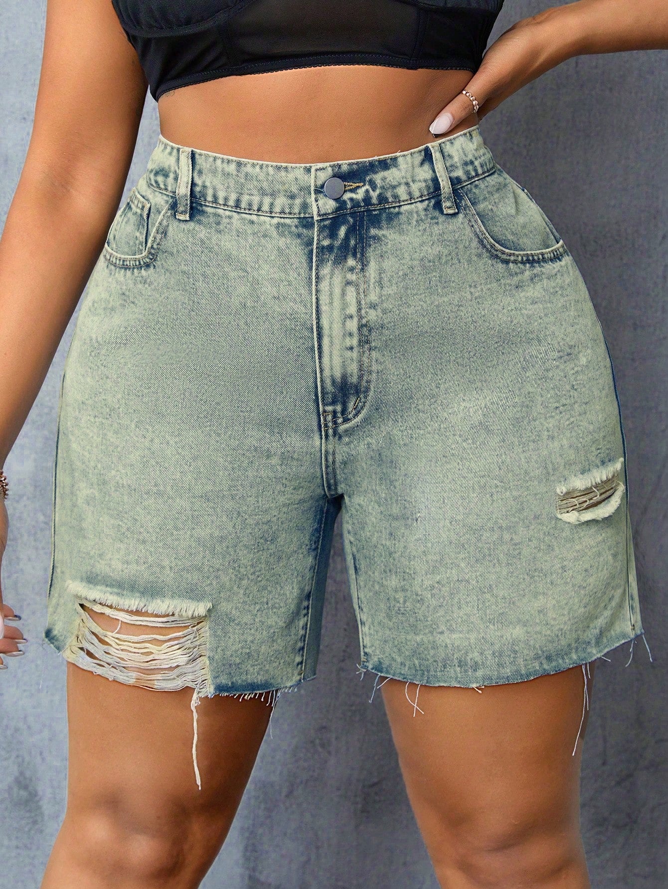 Plus Size Ripped Raw Edge Denim Shorts