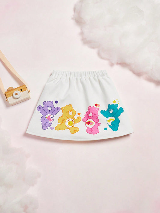 Young Girl Casual And Lovely Bear Printed Elastic Waist Skirt For Summer