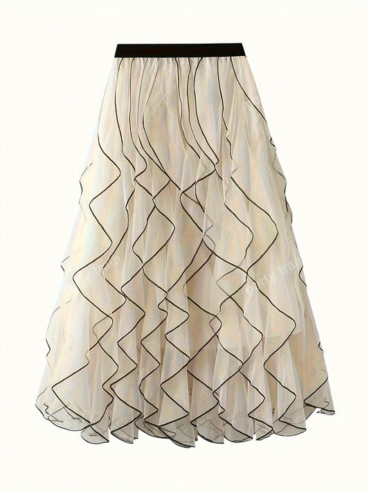 Stitching Detail Wavy Mesh Skirt