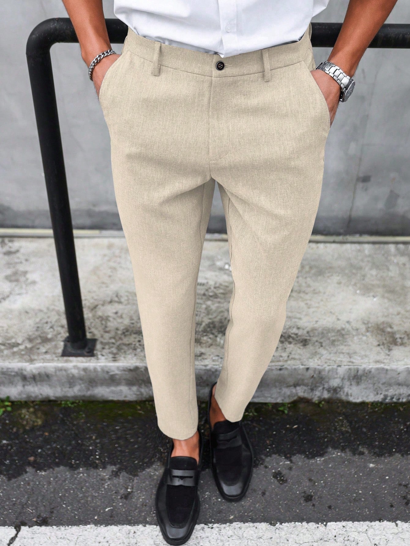 Solid Color Slim Fit Suit Pants With Pockets