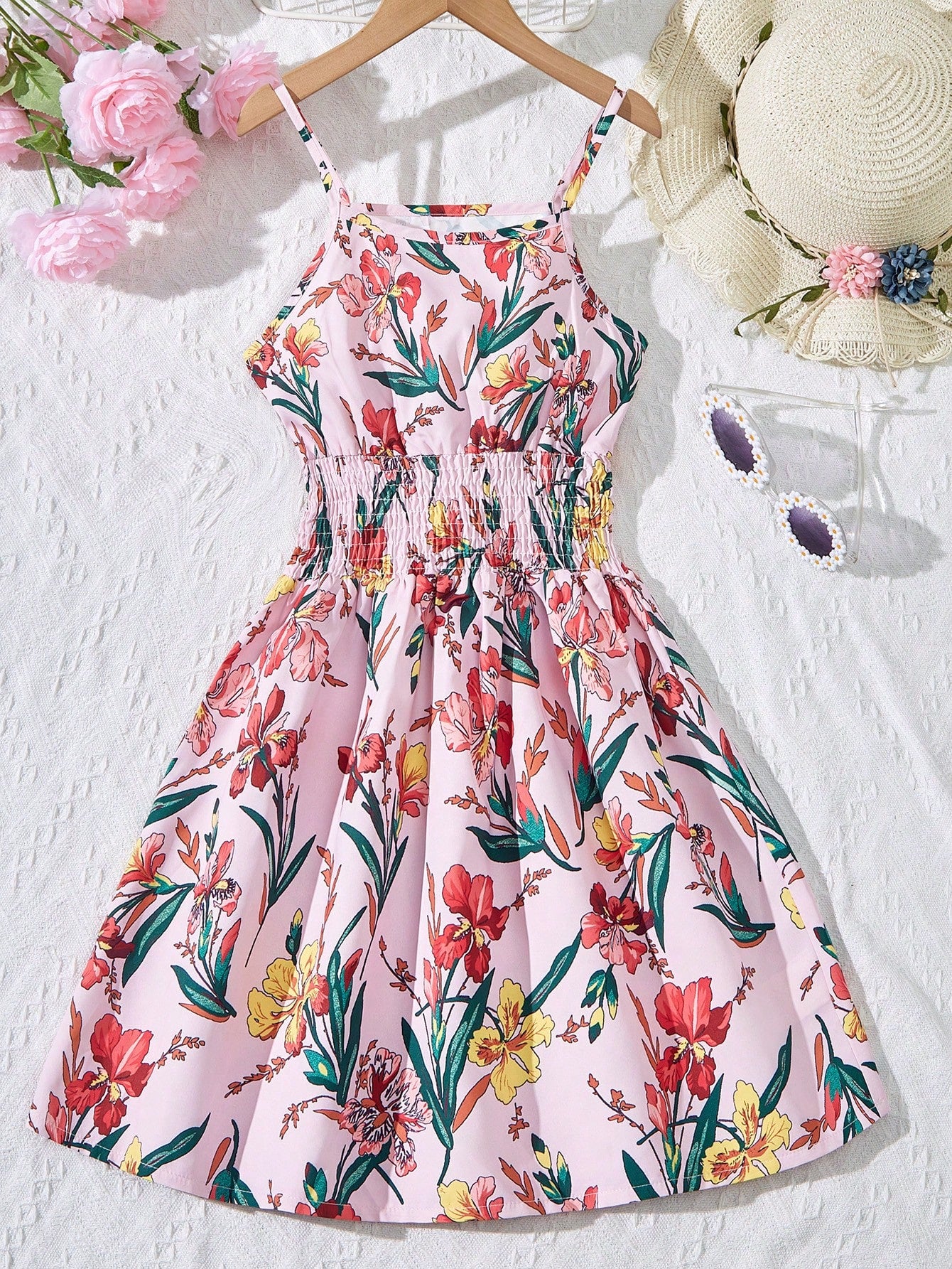 Tween Girl Floral Print Shirred Cami Dress