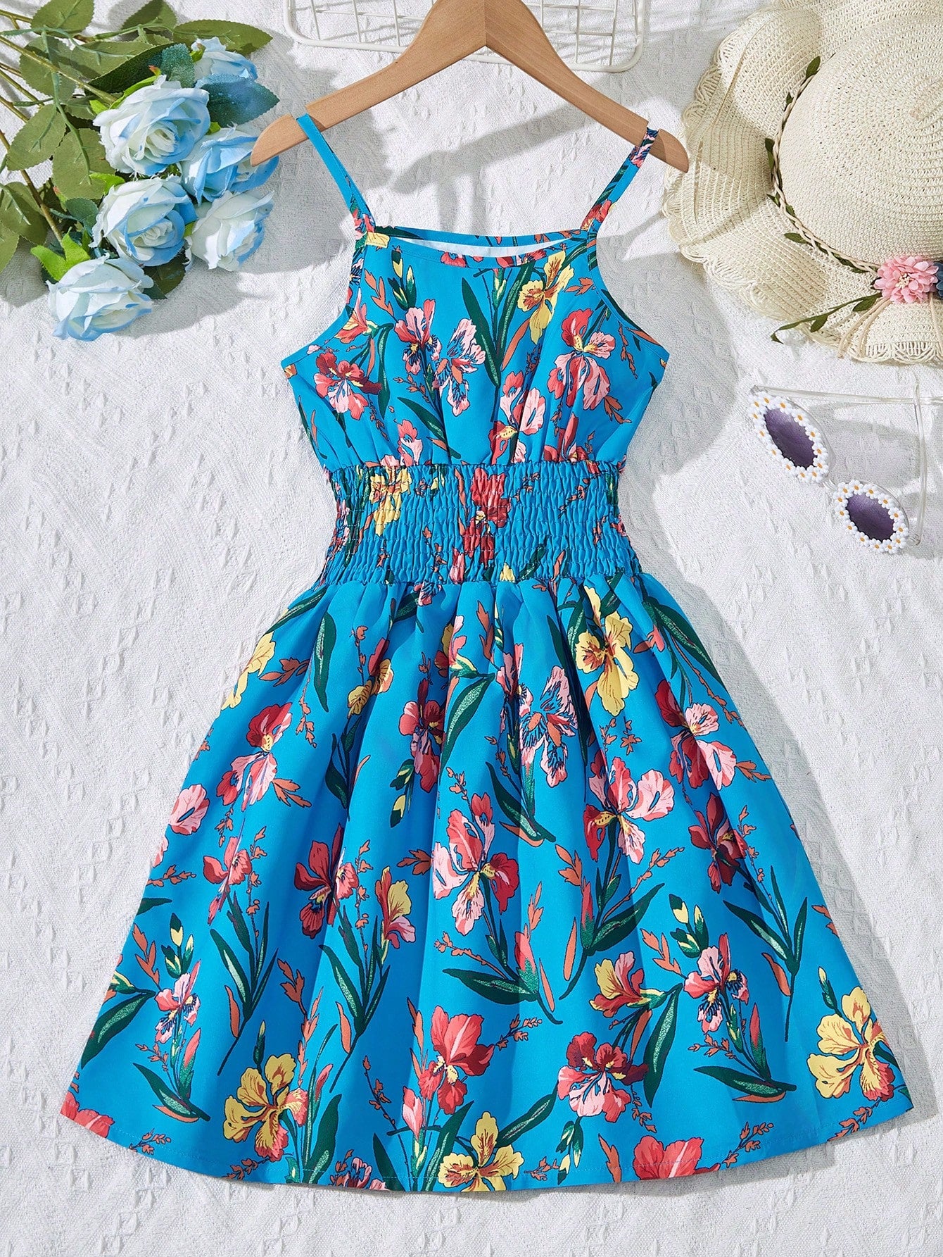 Tween Girl Floral Print Shirred Cami Dress