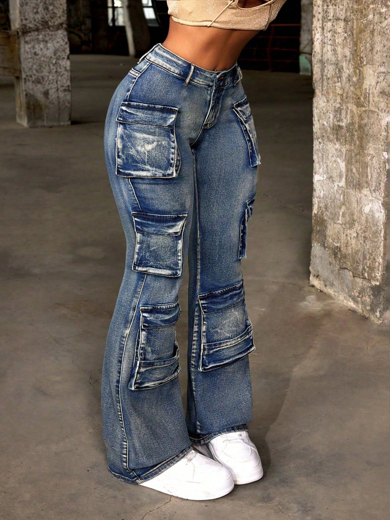 Women Casual Jeans With Multiple Workwear Pockets