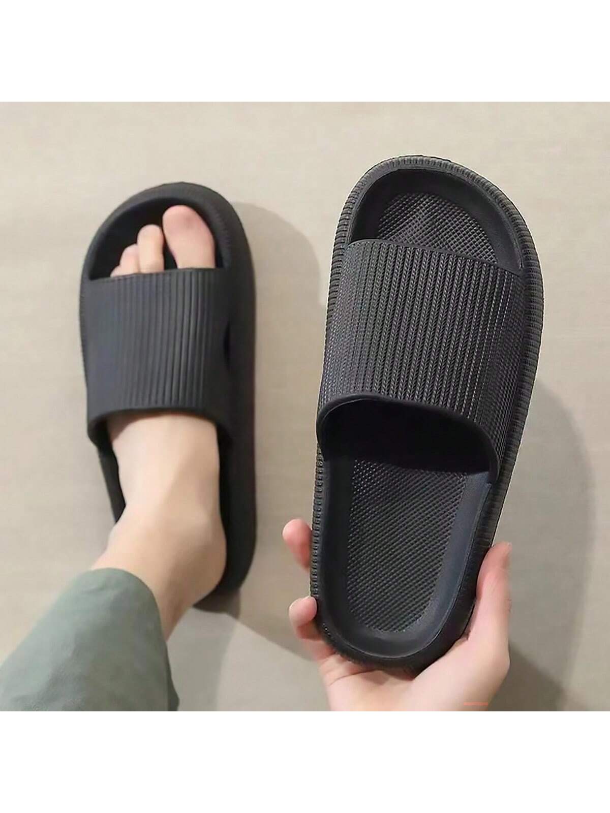 New Arrival Fashionable Striped Eva Slippers, Simple Home Bathroom Outdoor Flip Flops, Soft Anti-Slip Thick Sole, Lightweight And Comfortable, High-End Couple Slippers With Ins Style