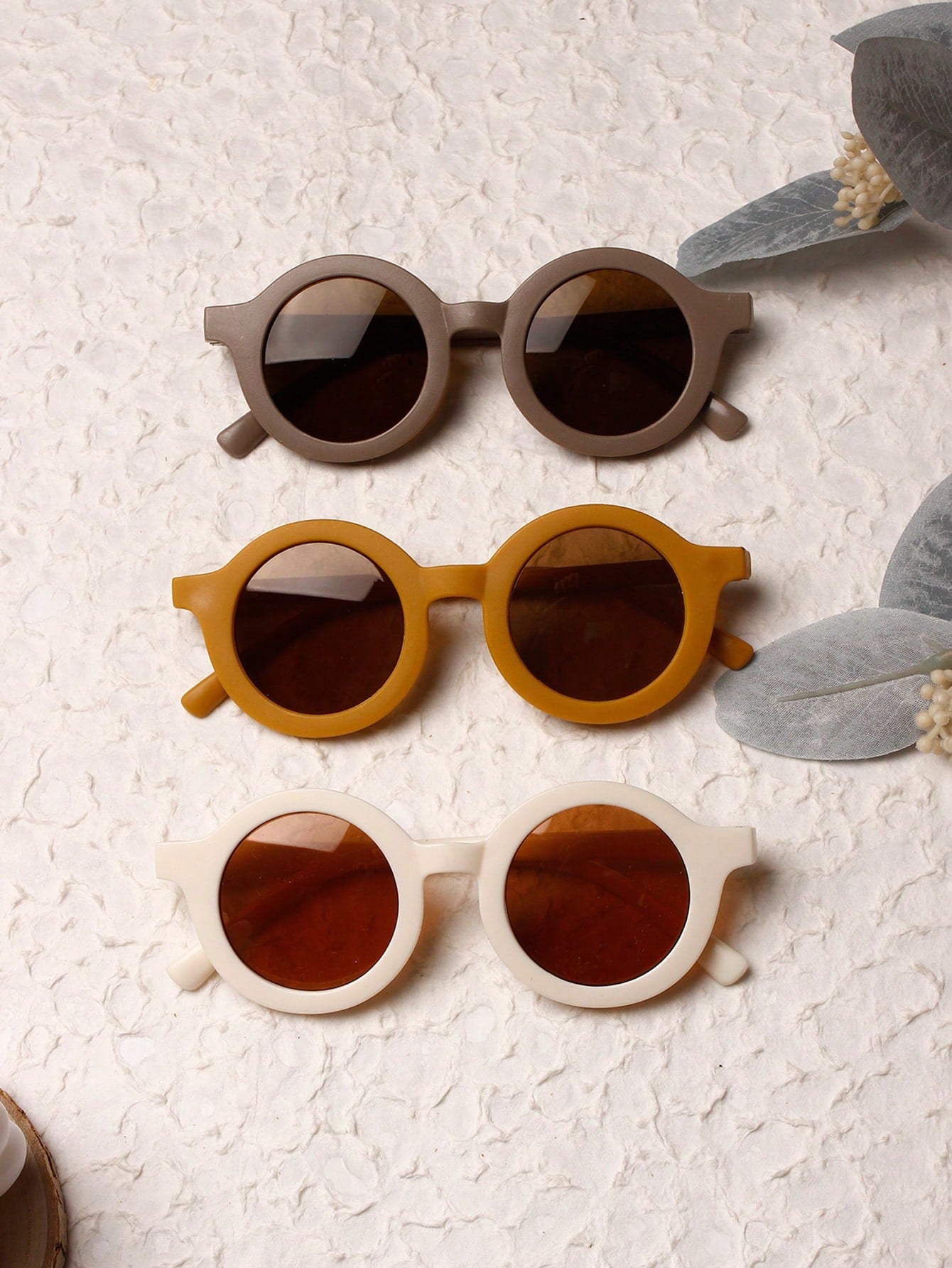 3pcs Unisex Baby Plain Fashion Sunglasses With Glasses Box For Daily Wear