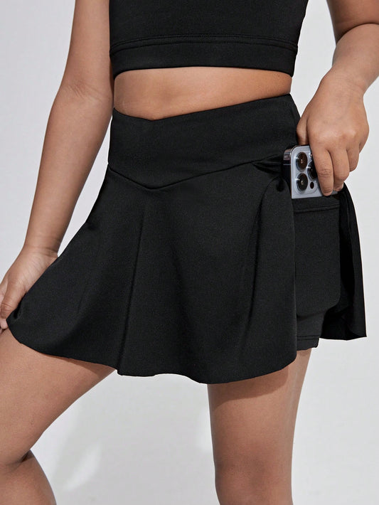 Young Girls' Sports Skirt Bottoming Skirt Imitation Two-Piece Solid Color