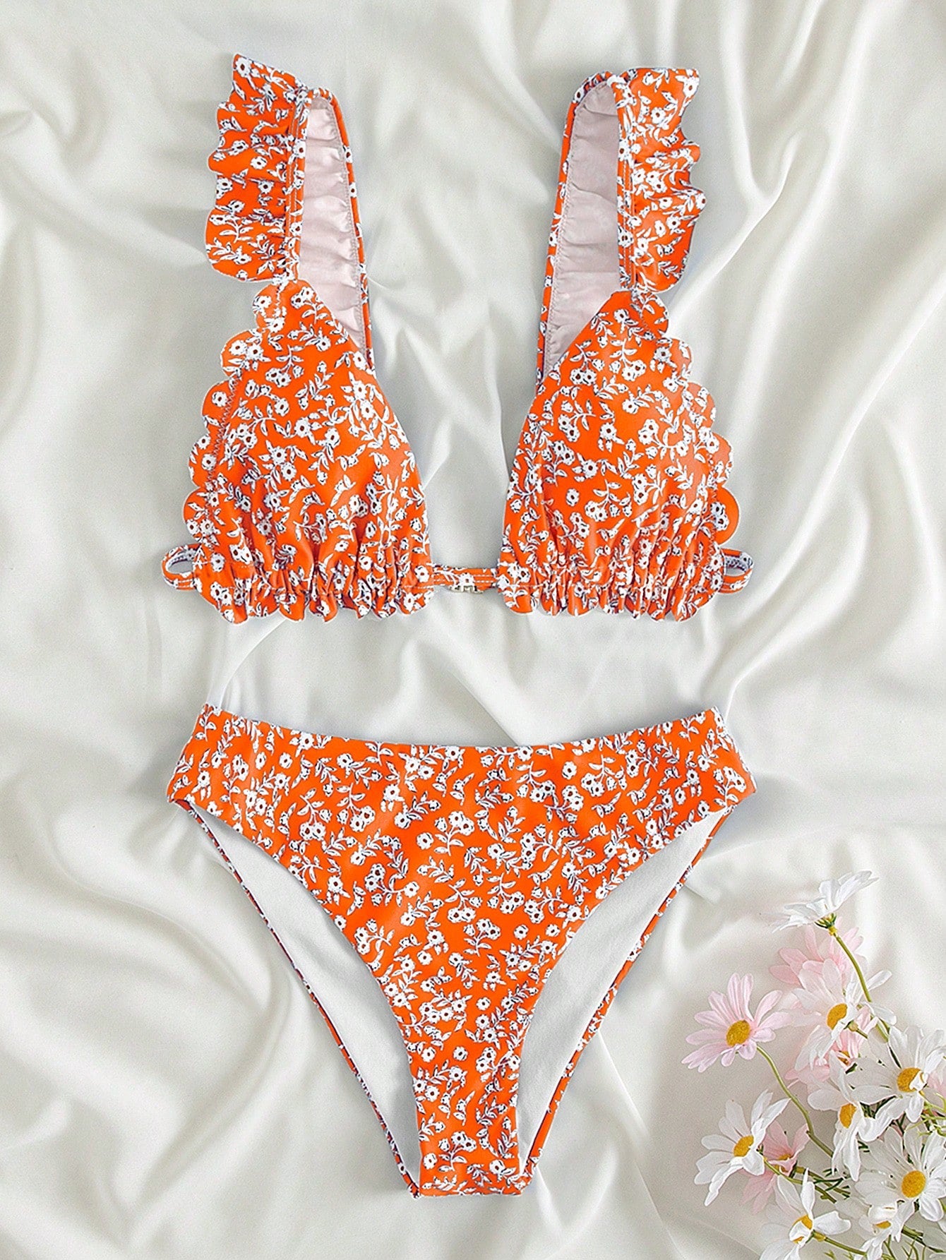 Teen Girls Ditsy Floral Frill Trim Bikini Set Summer Beach