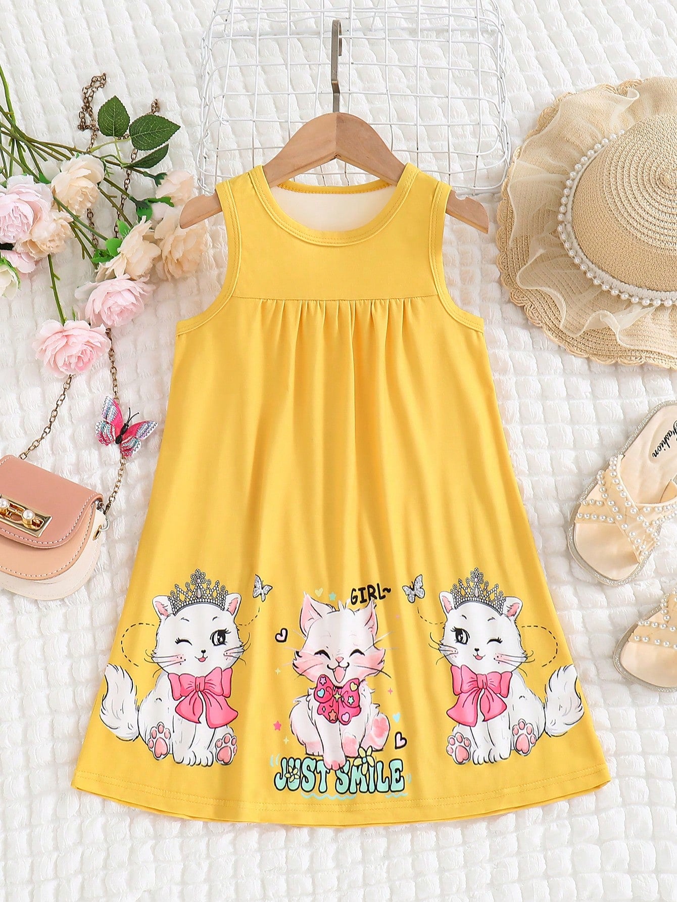 Young Girl Cartoon Graphic Ruched Bust Dress