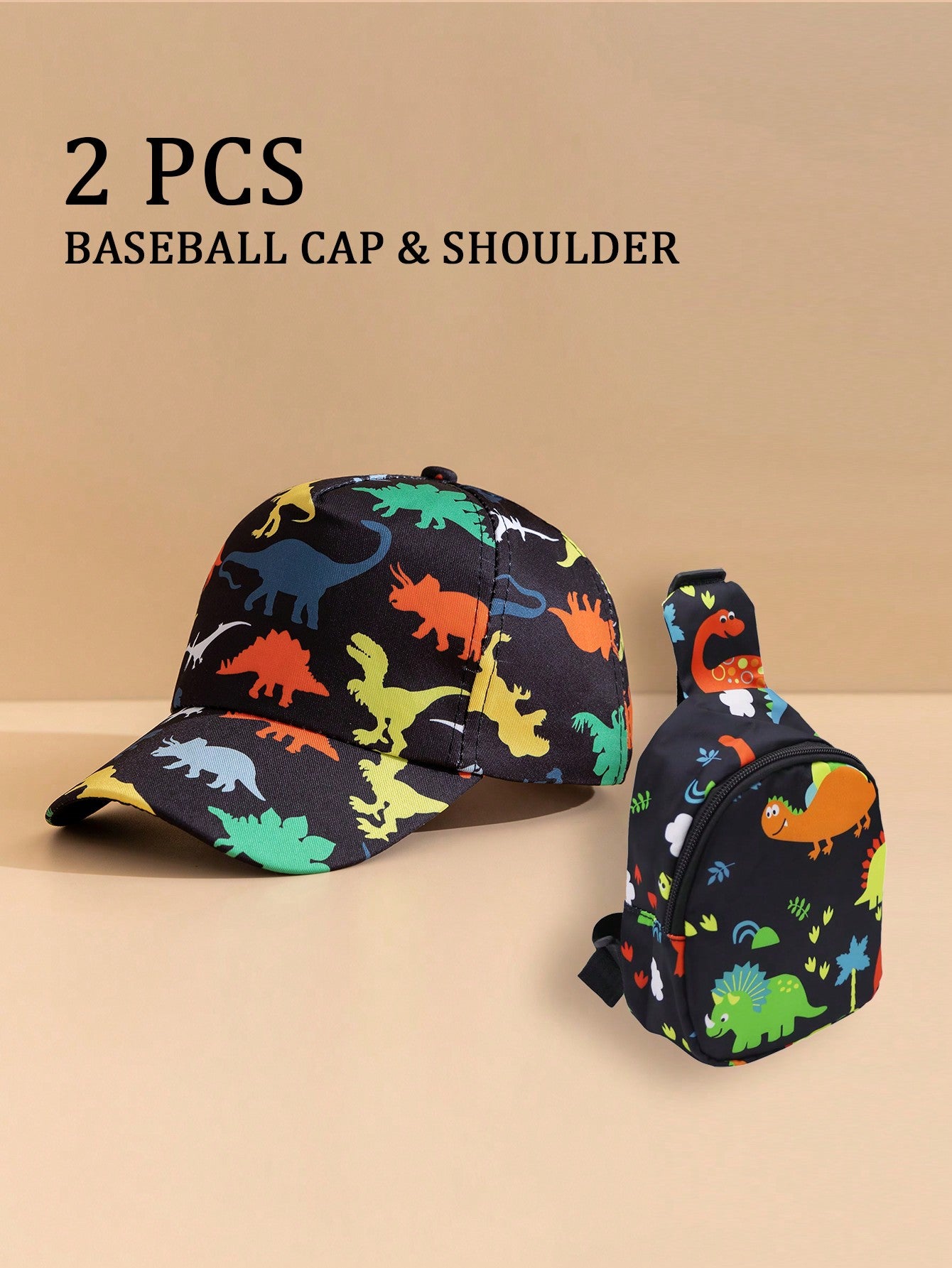 2-Piece Set Of Children Dinosaur Baseball Cap And Dinosaur Backpack Is Suitable For Boys To Use For Outdoor Activities Or Storage, And Is Suitable As A Birthday Gift.