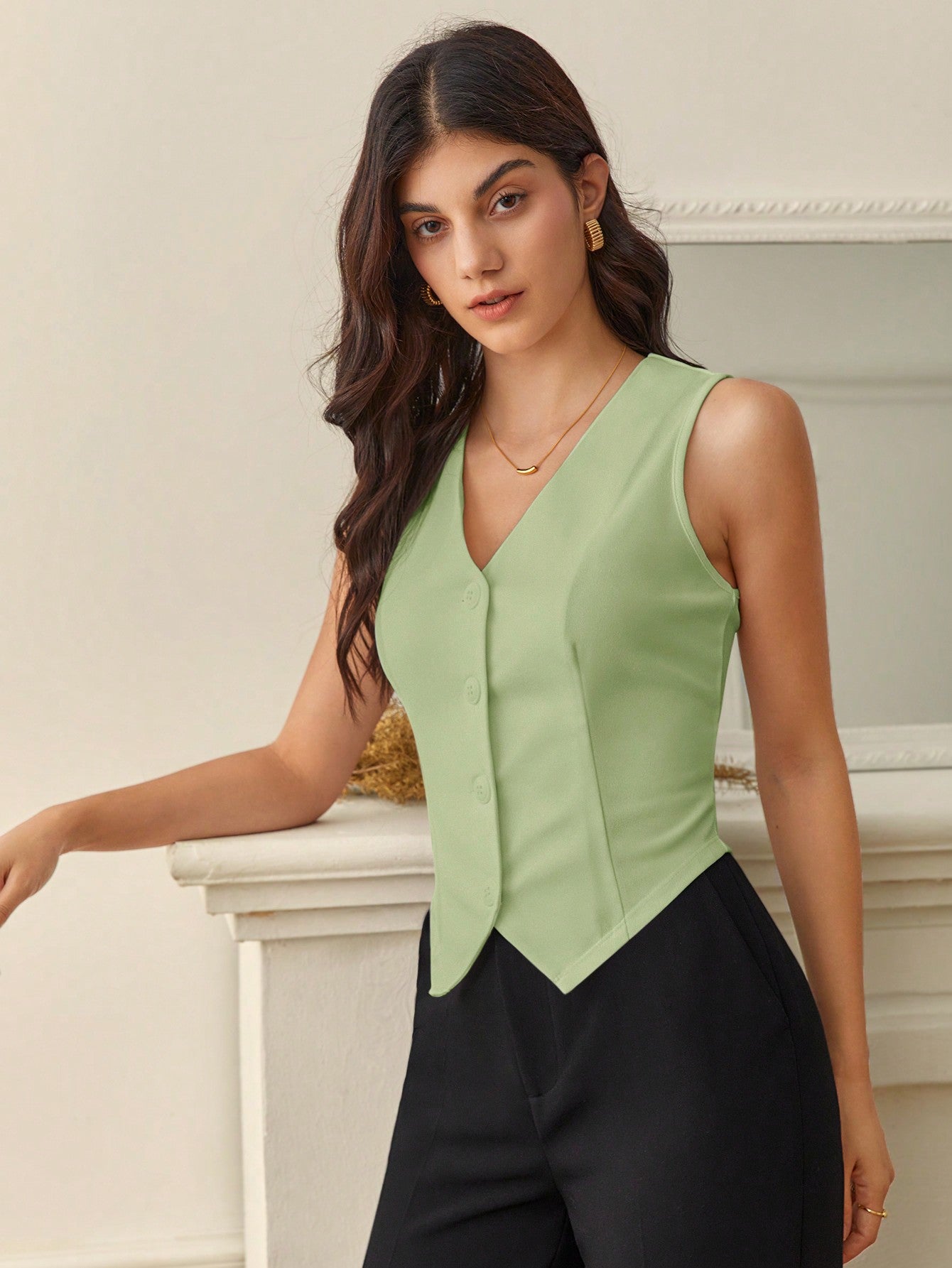 Tall Ladies' Solid Color Irregular Hem Sleeveless Fashionable Suit Jacket