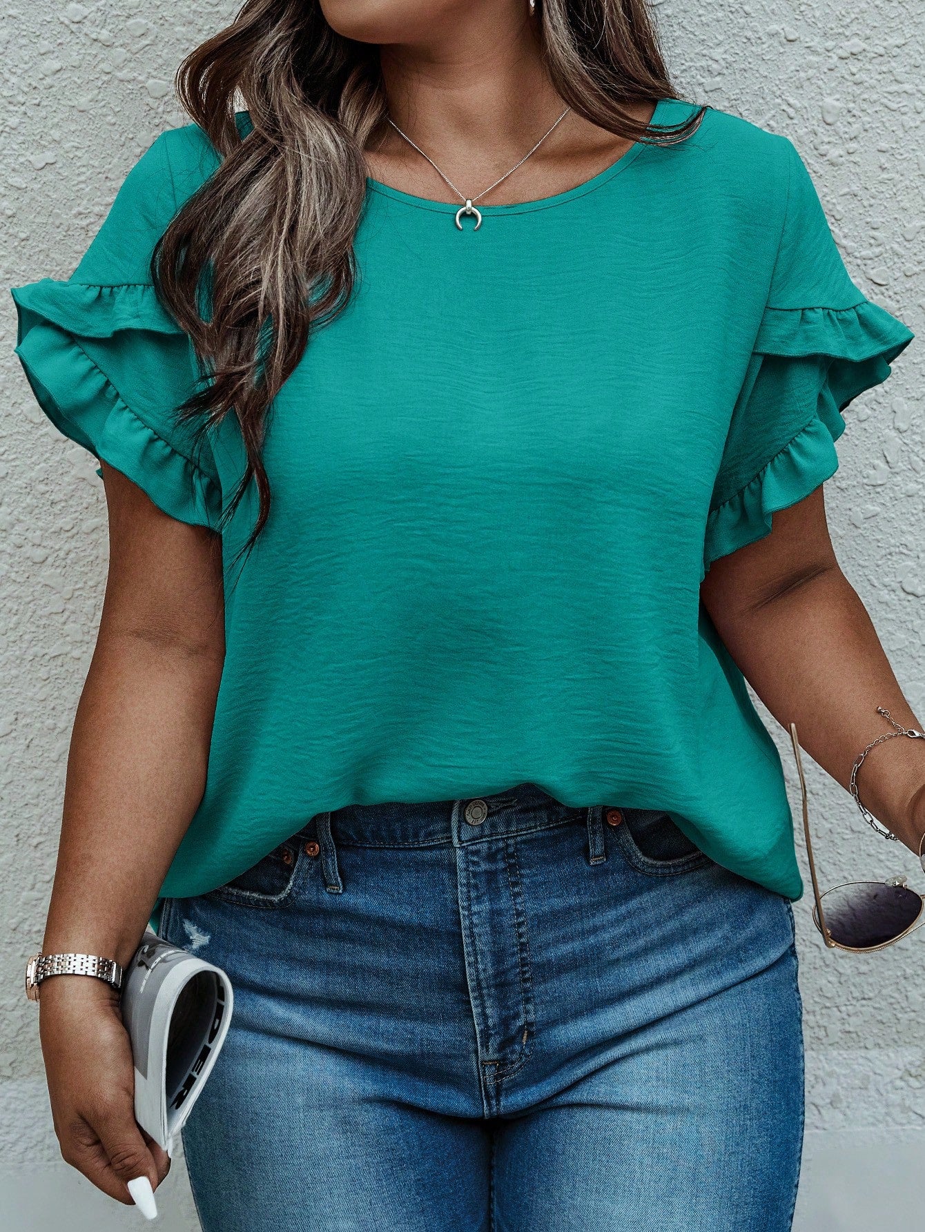 Plus Size Loose Fit Summer Blouse With Puff Sleeves For Women