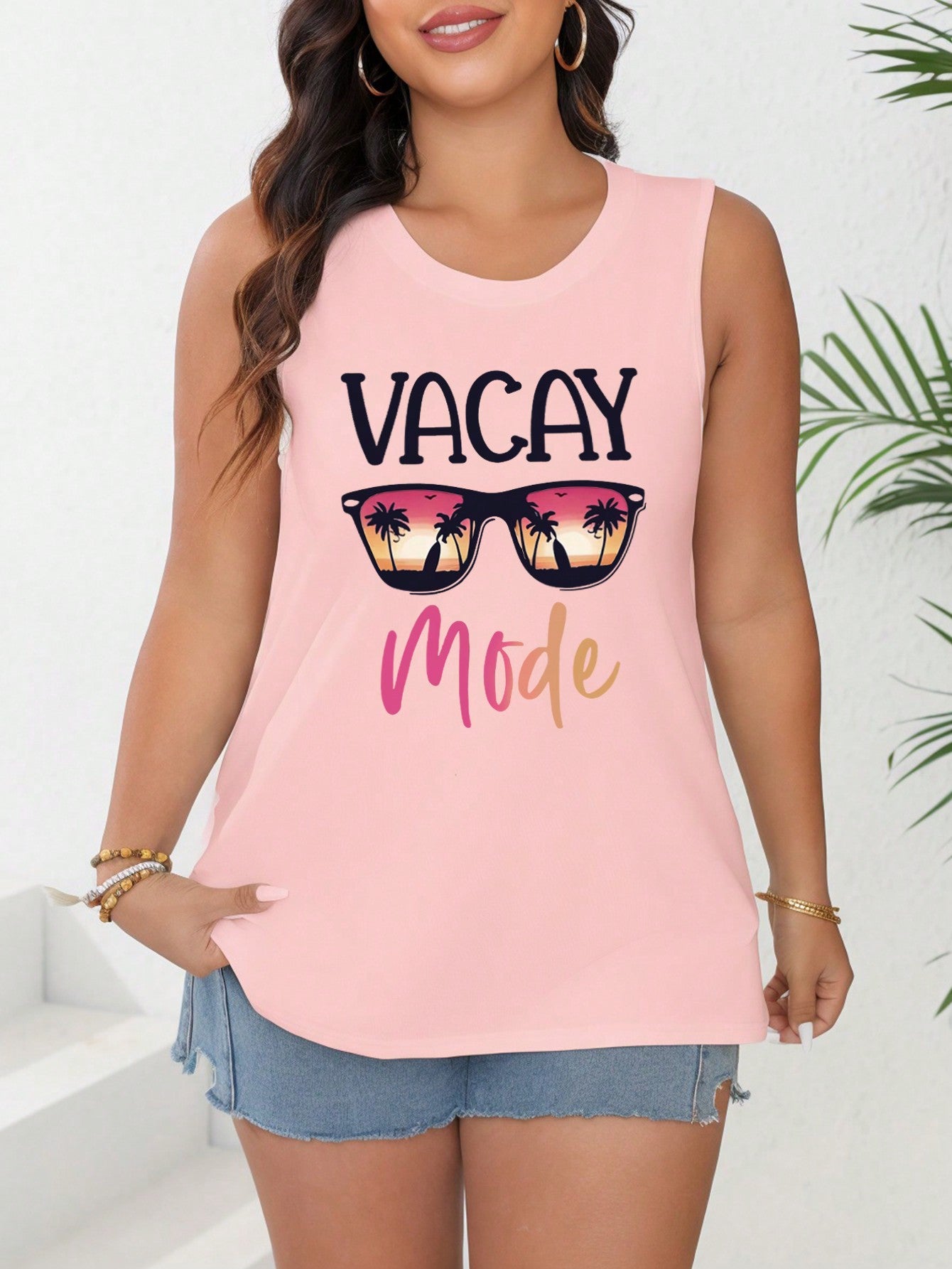 Plus Size Pattern Printed Tank Top For Summer