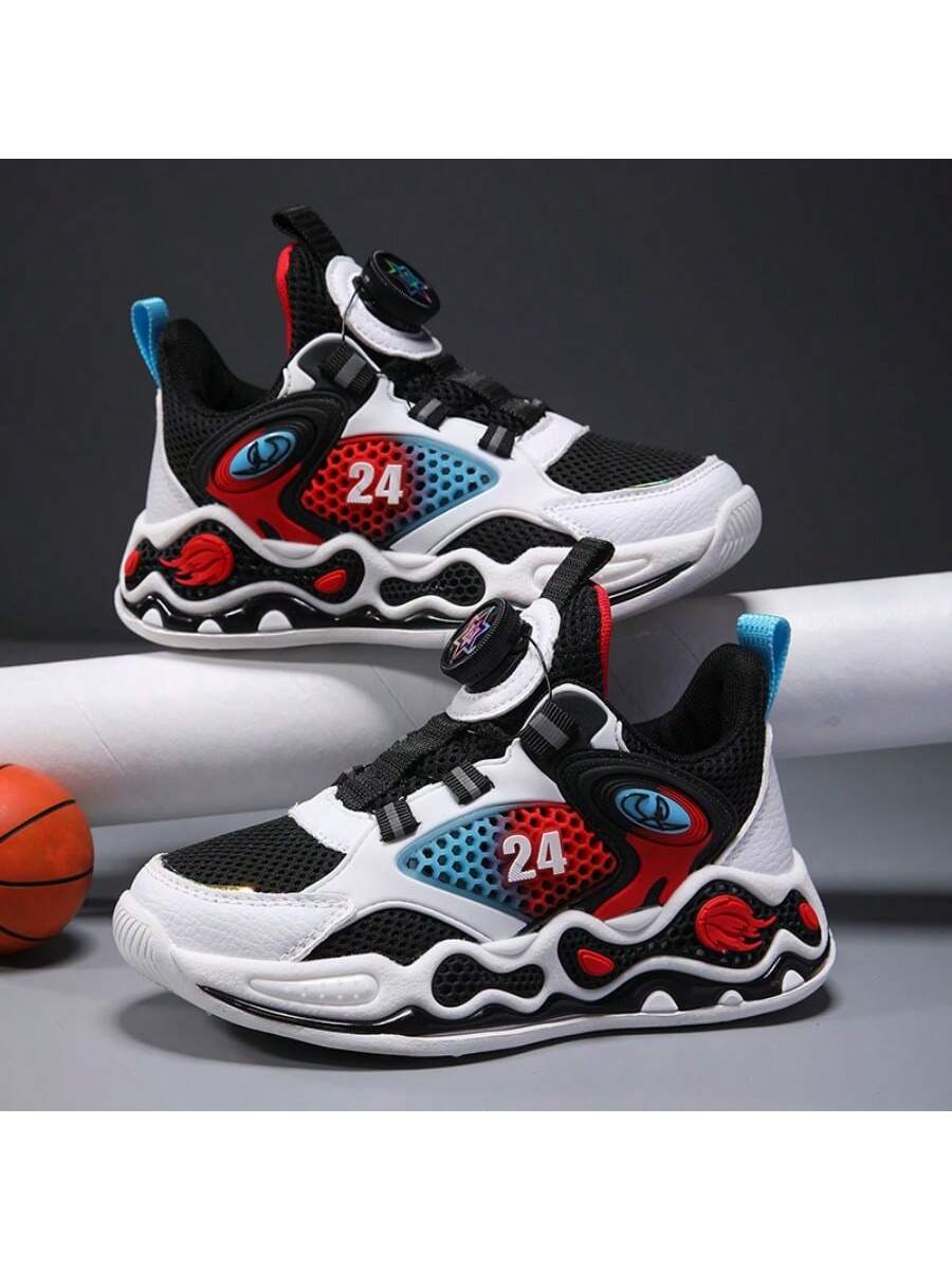 Children Basketball Shoes Spring Mesh Youth Rotating Buckle Breathable Anti-Slip Boys Sports Shoes