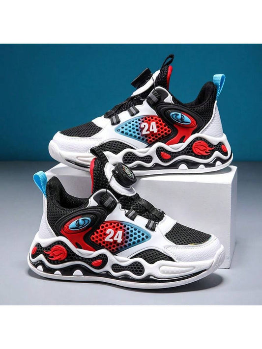 Children Basketball Shoes Spring Mesh Youth Rotating Buckle Breathable Anti-Slip Boys Sports Shoes