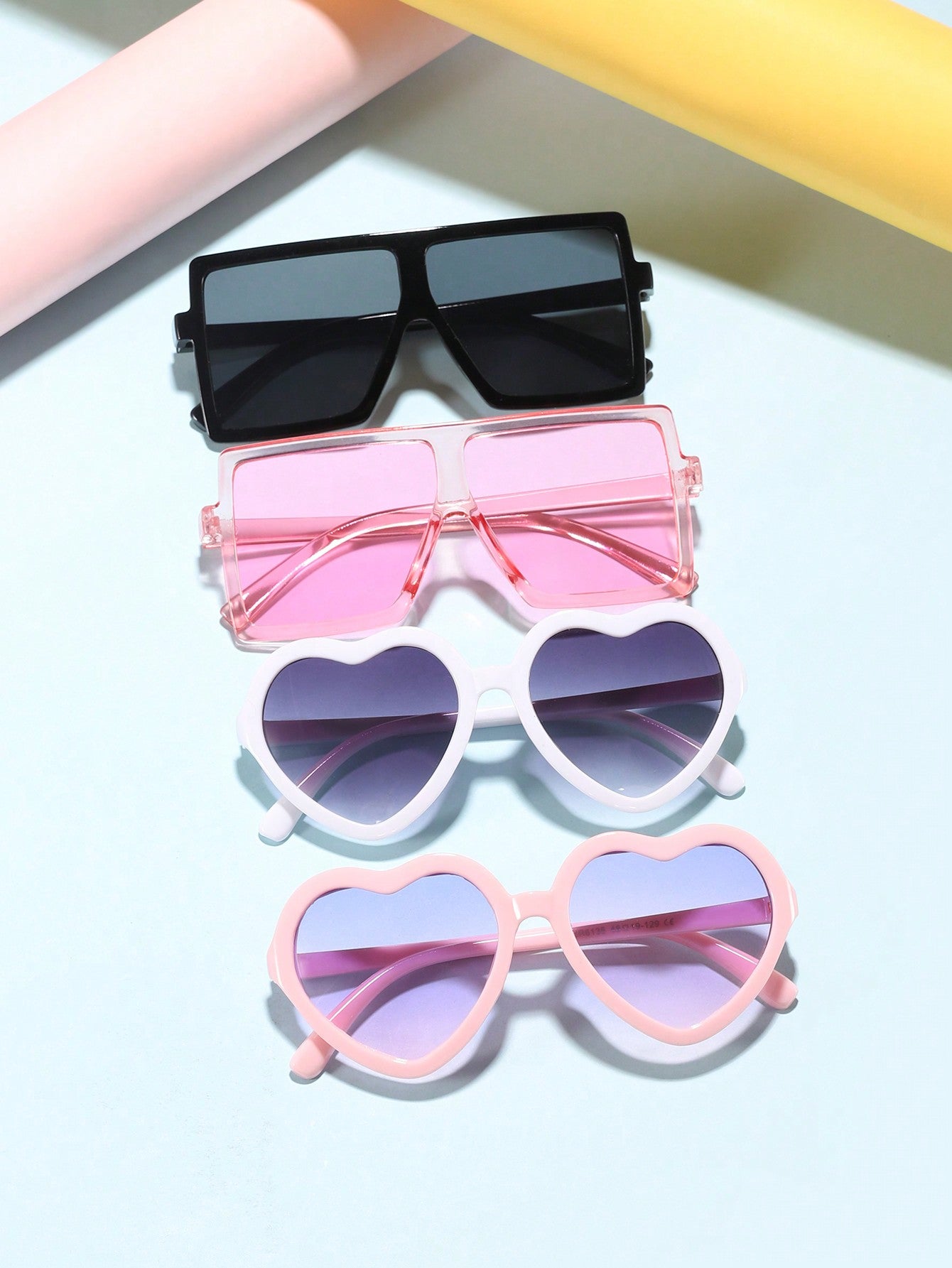 4 PCS Children's 4-8Y Love Frame And Large Square Frame Trendy Fashion Glasses For Daily Outings And Dress Up