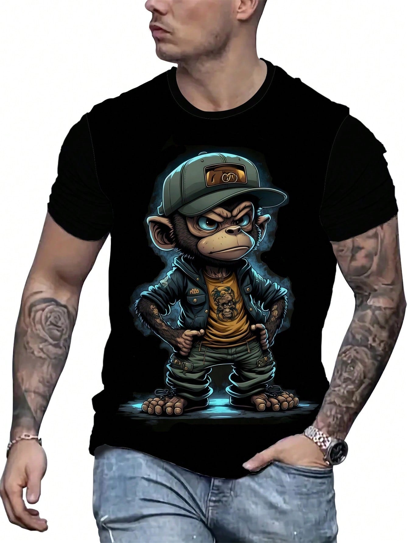 Plus Size Men's Fashionable Monkey Print Short Sleeve T-Shirt