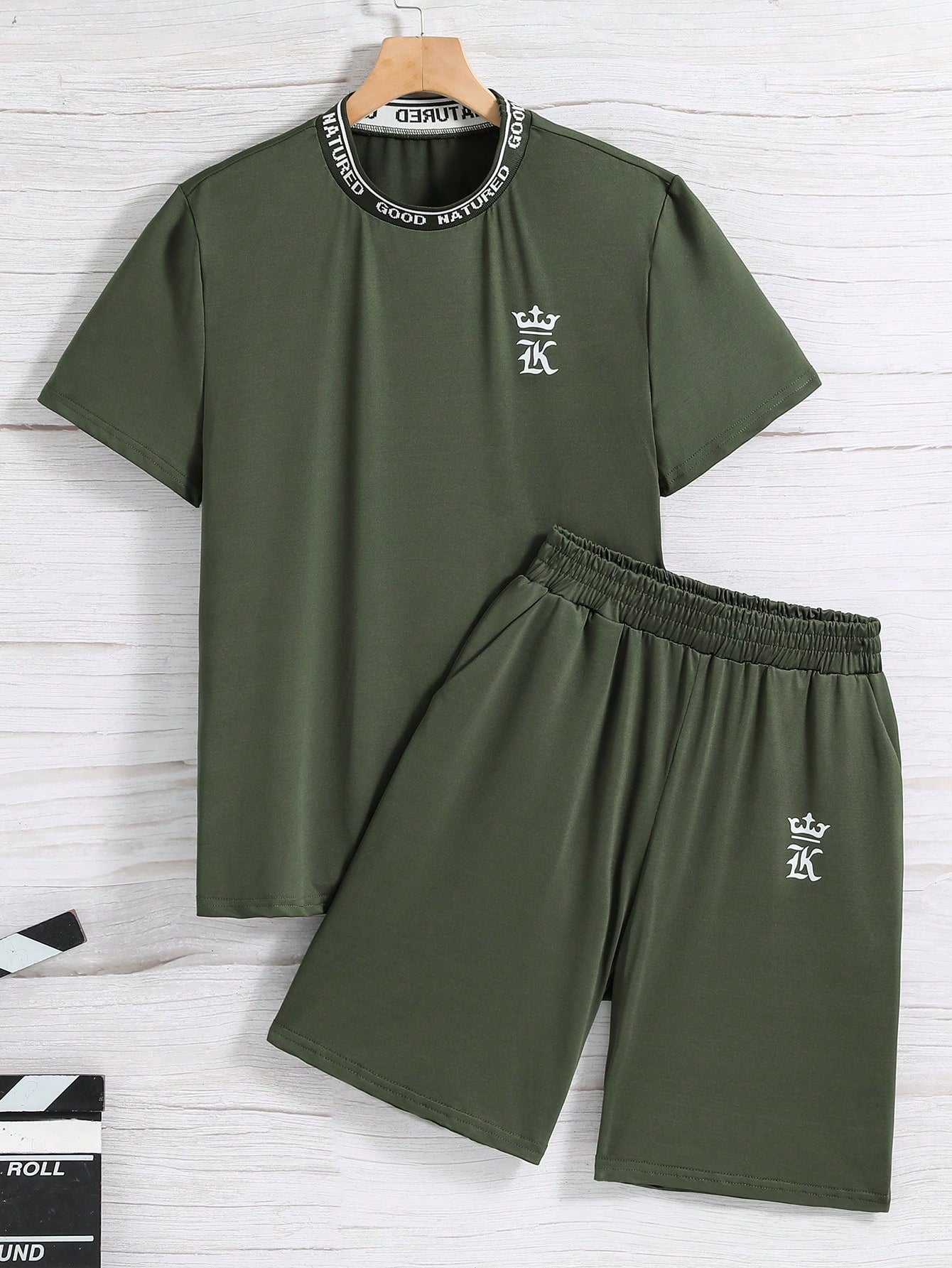 Kids Teen Boy's Crown Pattern Short Sleeve T-Shirt & Shorts Two Piece Set