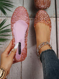 Plus Size Women Crystal Plastic Sandals Summer Closed Toe Hollow Out Jelly Shoes Slip-Resistant Soft Sole Comfortable All-Match Holes Shoes