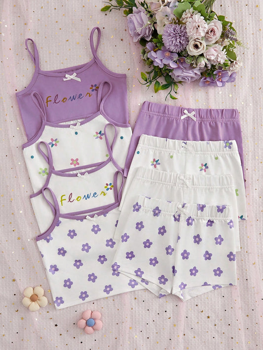 Young Girl 8-Piece Set Floral Pattern Underwear Suit