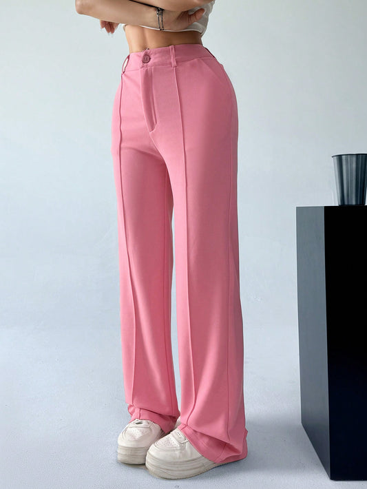 Women Suit Pants With Slanted Side Pockets, Visible Seam Lines